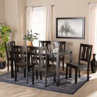 Baxton Studio Zamira-Dark Brown-7PC Dining Set Zamira Modern and Contemporary Transitional Dark Brown Finished Wood 7-Piece Dining Set